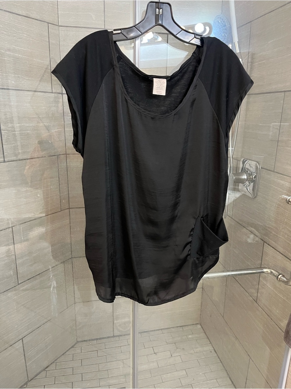 Women’s XL Black Short Sleeve Scoop Neck Blouse with Side Tie - Picture 7 of 9